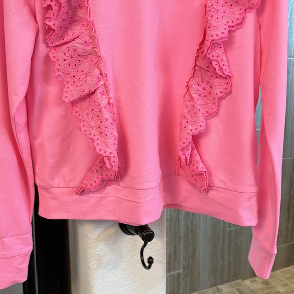NWOT Lilly Pulitzer Deva Ruffle Sweatshirt Eyelet Pink Size XS - Picture 4 of 13
